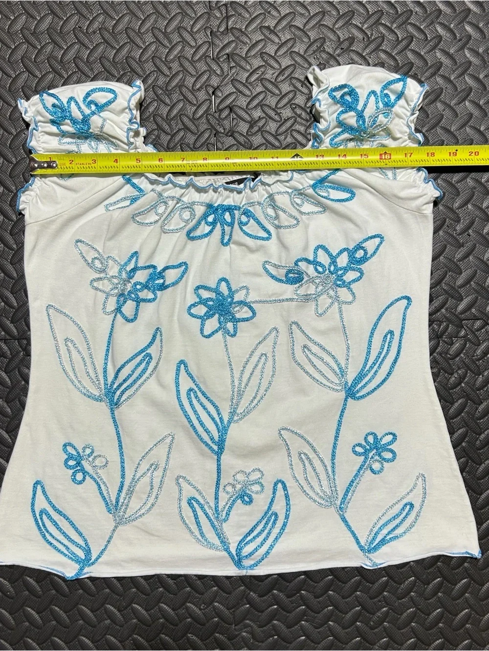 Once Again Floral Embroidery Blouse Artsy Ruffle Botanical White Womens Medium